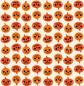 Image of Freaky Familiars Pumpkin Party Orange quilting cotton fabric by Ruby Star Society for Moda Fabrics. Features pumpkins on a cream background. Cute Little Fabric Shop.