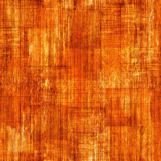 Image of Into The Woods Wood Texture Pumpkin quilting cotton fabric by Morris Creative Group for QT Fabrics. Features printed wood texture on an orange background. Cute Little Fabric Shop.