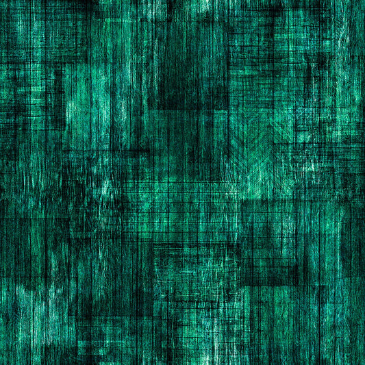 Image of Into The Woods Wood Texture Spruce quilting cotton fabric by Morris Creative Group for QT Fabrics. Features printed wood texture on a green background. Cute Little Fabric Shop.