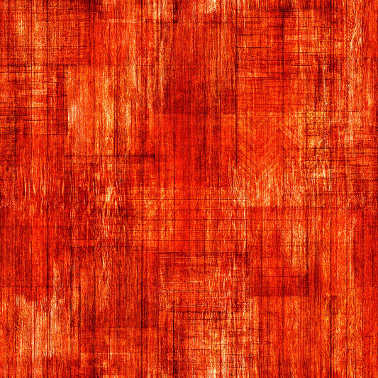 Image of Into The Woods Wood Texture Fire quilting cotton fabric by Morris Creative Group for QT Fabrics. Features printed wood texture on an orange background. Cute Little Fabric Shop.