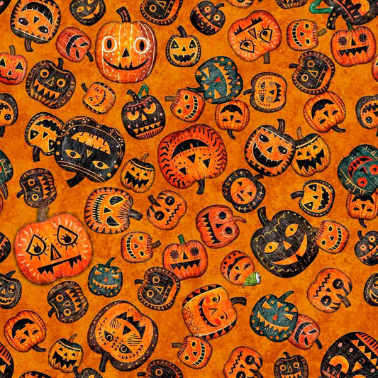 Creepin' It Real Pumpkin Toss Orange Halloween Fabric - 30387 - QT Fabrics Quilting Cotton Fabric