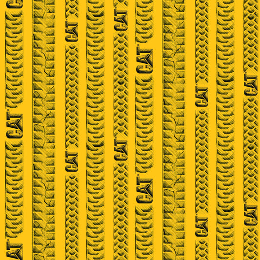 CAT Tracks Yellow Striped Fabric - C9103 - Riley Blake Quilting Cotton Fabric Official Licensed Product