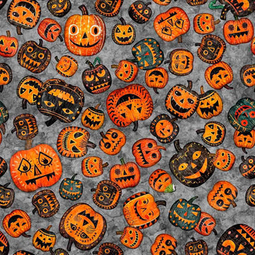 Creepin' It Real Pumpkin Toss Gray Halloween Fabric - 30387 - QT Fabrics Quilting Cotton Fabric