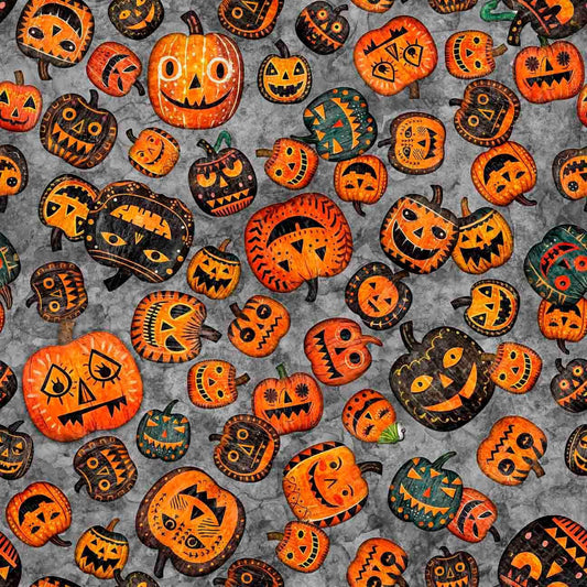 Creepin' It Real Pumpkin Toss Gray Halloween Fabric - 30387 - QT Fabrics Quilting Cotton Fabric