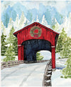 SALE Covered Bridges in Winter Christmas Bridge Panel Blue DIGITALLY Printed Fabric - PD18004 - Riley Blake Quilting Cotton Fabric