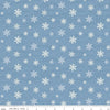 Image of Covered Bridges in Winter Snowflakes Blue quilting cotton fabric by Tara Reed for Riley Blake Designs. Features snowflakes on a blue background. Cute Little Fabric Shop.