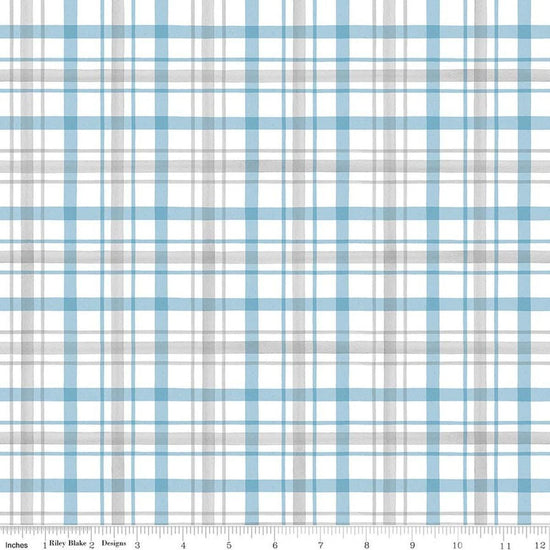 Image of Covered Bridges in Winter Plaid Snow quilting cotton fabric by Tara Reed for Riley Blake Designs. Features plaid on a white background. Cute Little Fabric Shop.