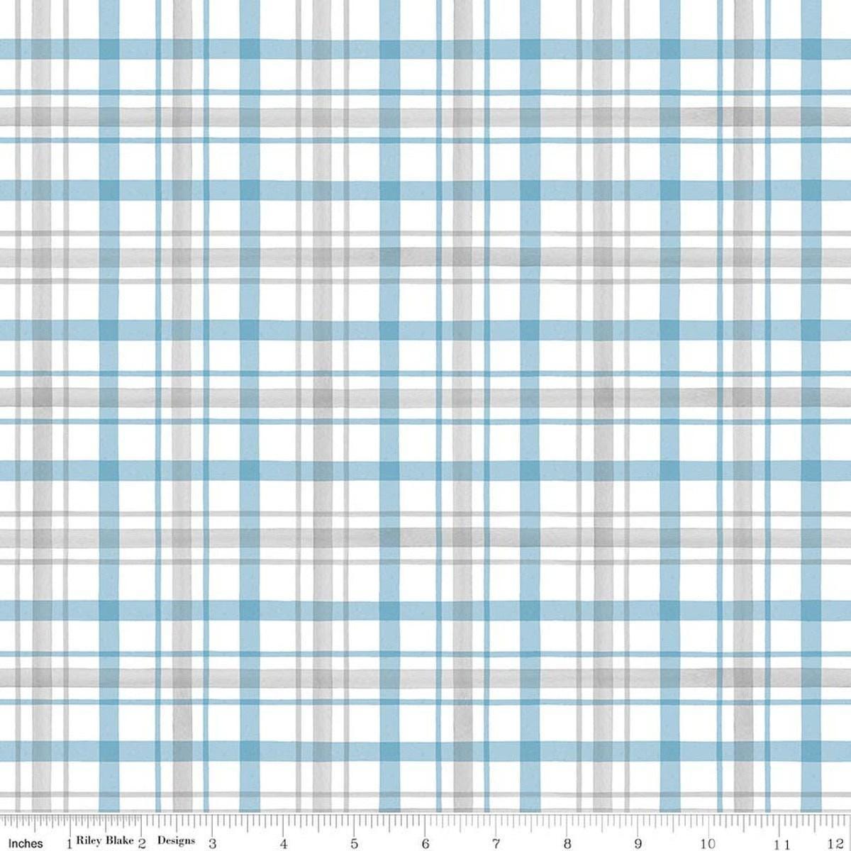 Image of Covered Bridges in Winter Plaid Snow quilting cotton fabric by Tara Reed for Riley Blake Designs. Features plaid on a white background. Cute Little Fabric Shop.