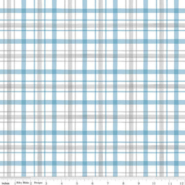 Image of Covered Bridges in Winter Plaid Snow quilting cotton fabric by Tara Reed for Riley Blake Designs. Features plaid on a white background. Cute Little Fabric Shop.