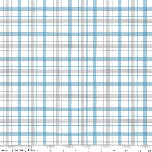 Image of Covered Bridges in Winter Plaid Snow quilting cotton fabric by Tara Reed for Riley Blake Designs. Features plaid on a white background. Cute Little Fabric Shop.