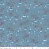 Image of Covered Bridges in Winter Trees Blue quilting cotton fabric by Tara Reed for Riley Blake Designs. Features trees on a blue background. Cute Little Fabric Shop.