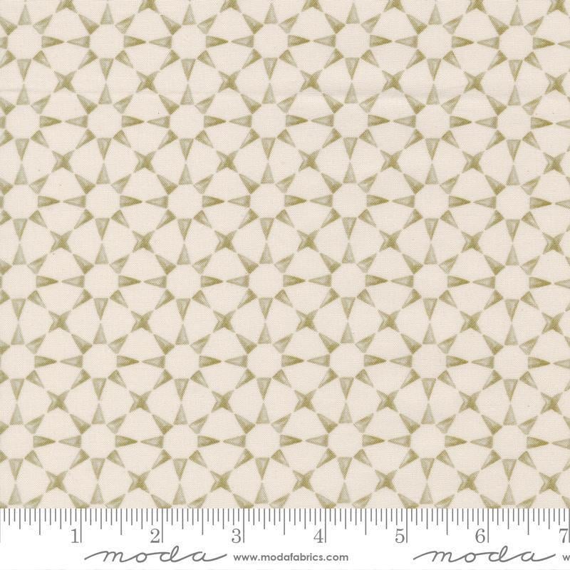 Image of Silent Night Star Mosaic Lamb quilting cotton fabric by Watercolour Heart for Moda Fabrics. Features stars on a cream background. Cute Little Fabric Shop.