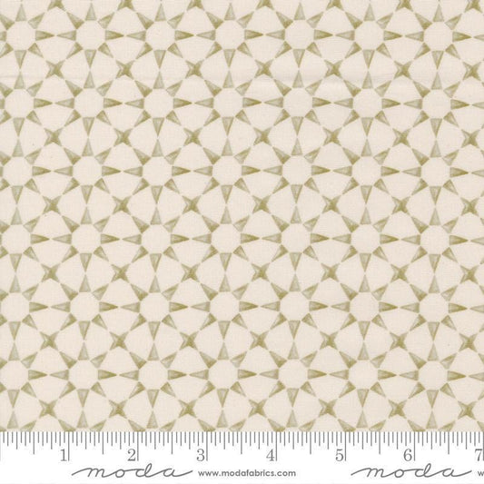 Image of Silent Night Star Mosaic Lamb quilting cotton fabric by Watercolour Heart for Moda Fabrics. Features stars on a cream background. Cute Little Fabric Shop.