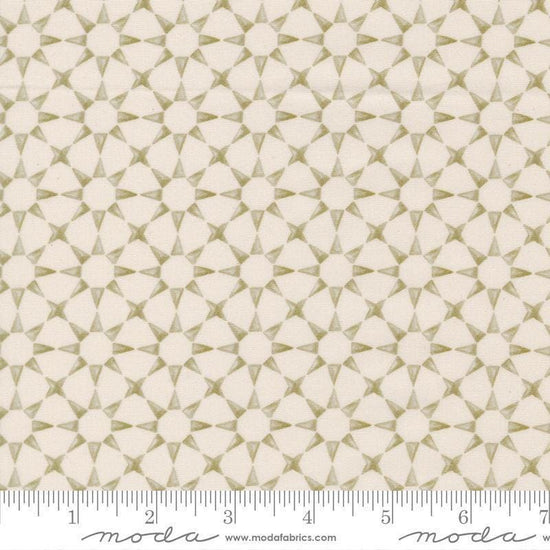 Image of Silent Night Star Mosaic Lamb quilting cotton fabric by Watercolour Heart for Moda Fabrics. Features stars on a cream background. Cute Little Fabric Shop.