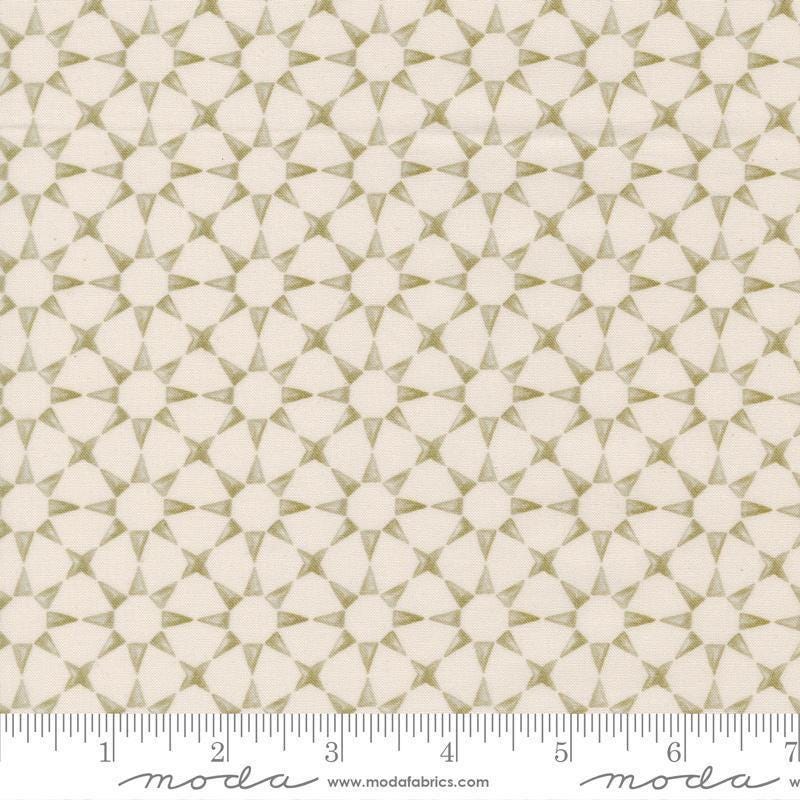 Image of Silent Night Star Mosaic Lamb quilting cotton fabric by Watercolour Heart for Moda Fabrics. Features stars on a cream background. Cute Little Fabric Shop.