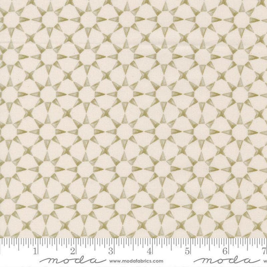 Image of Silent Night Star Mosaic Lamb quilting cotton fabric by Watercolour Heart for Moda Fabrics. Features stars on a cream background. Cute Little Fabric Shop.