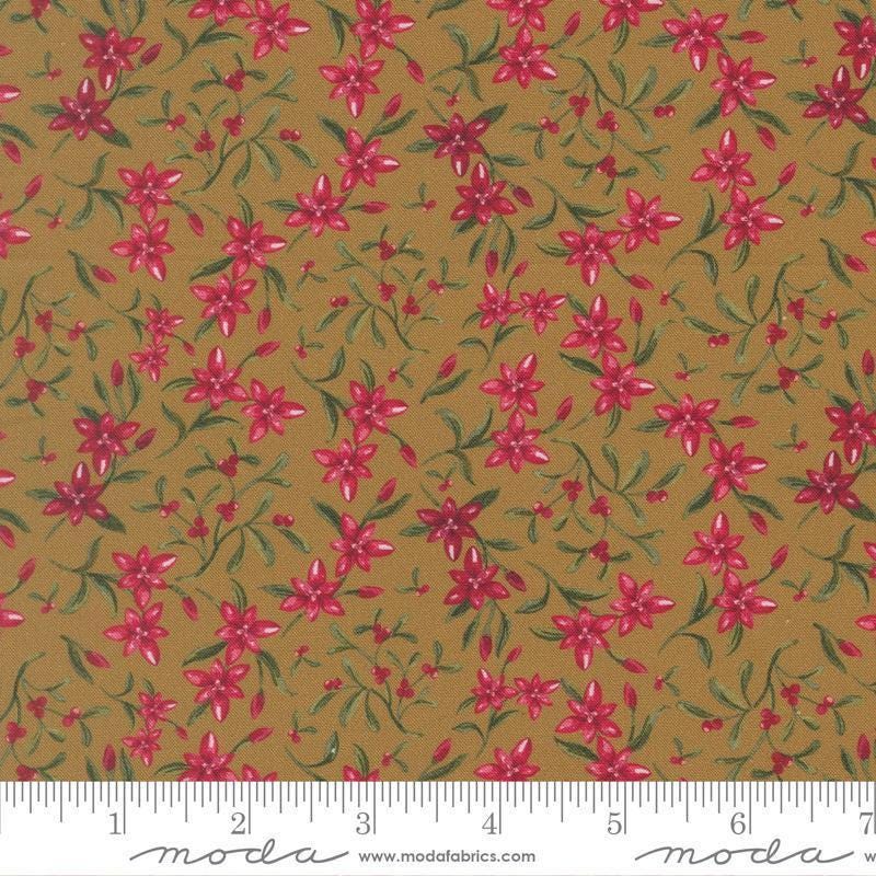 Image of Silent Night Star of Bethlehem North Sage quilting cotton fabric by Watercolour Heart for Moda Fabrics. Features flowers on a green background. Cute Little Fabric Shop.