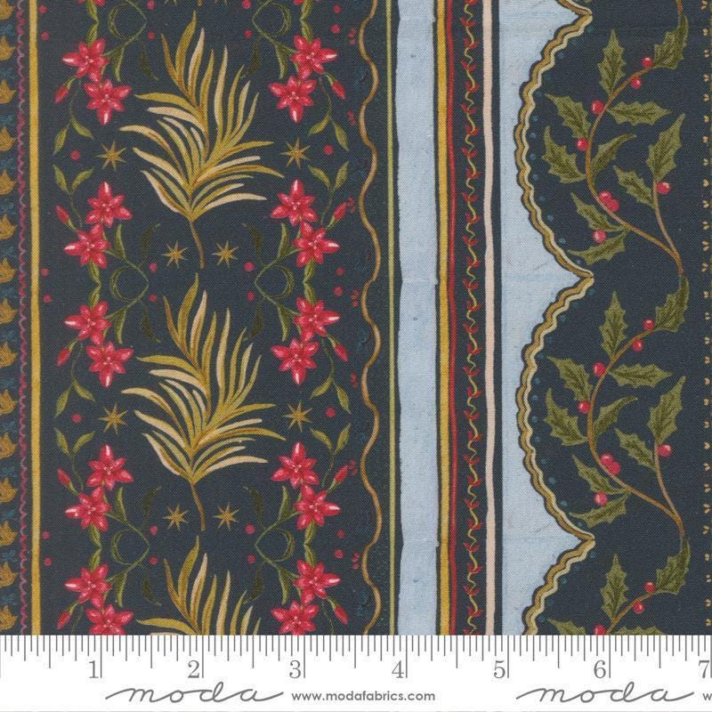 Image of Silent Night Palms of Wonder Holy Night quilting cotton fabric by Watercolour Heart for Moda Fabrics. Features stripes on a black background. Cute Little Fabric Shop.
