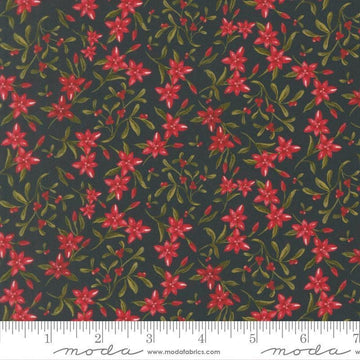 Image of Silent Night Star of Bethlehem Holy Night quilting cotton fabric by Watercolour Heart for Moda Fabrics. Features flowers on a black background. Cute Little Fabric Shop.