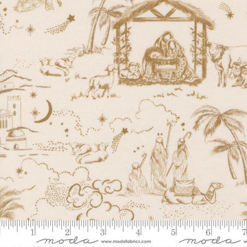 Image of Silent Night Guided by a Star Lamb quilting cotton fabric by Watercolour Heart for Moda Fabrics. Features nativity scenes on a cream background. Cute Little Fabric Shop.