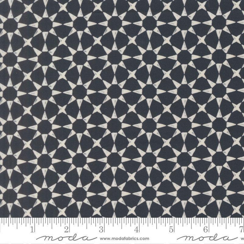 Image of Silent Night Star Mosaic Holy Night quilting cotton fabric by Watercolour Heart for Moda Fabrics. Features stars on a black background. Cute Little Fabric Shop.