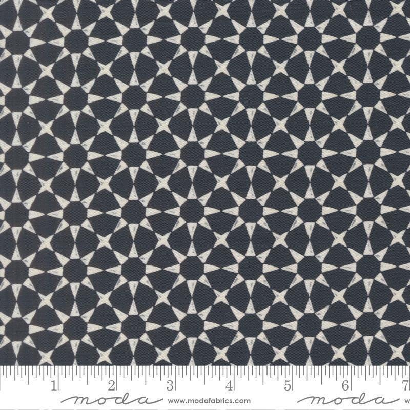 Image of Silent Night Star Mosaic Holy Night quilting cotton fabric by Watercolour Heart for Moda Fabrics. Features stars on a black background. Cute Little Fabric Shop.
