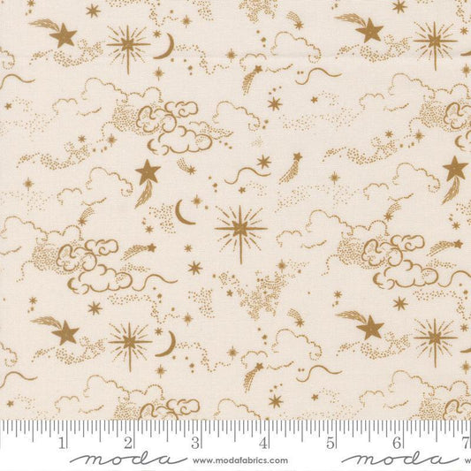 Image of Silent Night Holy Night Skies Lamb quilting cotton fabric by Watercolour Heart for Moda Fabrics. Features stars on a cream background. Cute Little Fabric Shop.