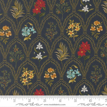 Image of Silent Night Come Bearing Blooms Holy Night quilting cotton fabric by Watercolour Heart for Moda Fabrics. Features flowers on a black background. Cute Little Fabric Shop.