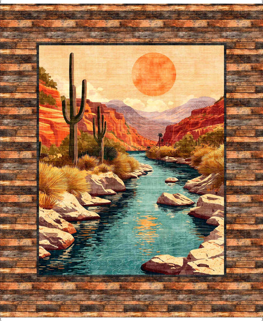 Canyonlands Panel Multi Orange Western Fabric - 32011 - QT Fabrics Quilting Cotton Fabric