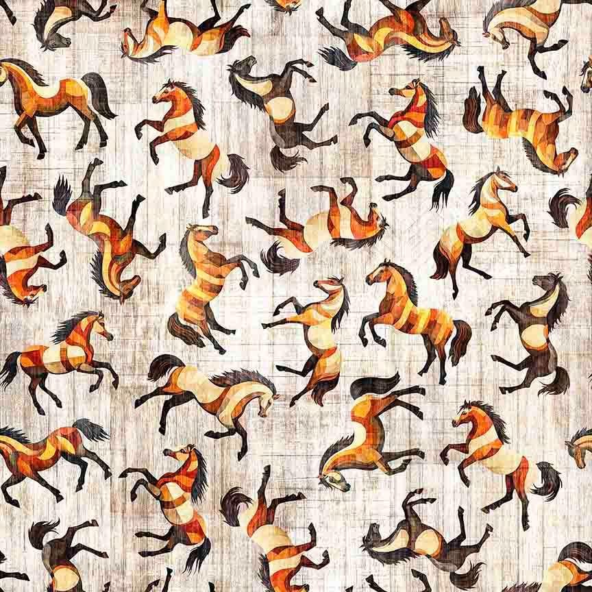 Image of Canyonlands Horses Birch quilting cotton fabric by Morris Creative Group for QT Fabrics. Features horses on a white background. Cute Little Fabric Shop.