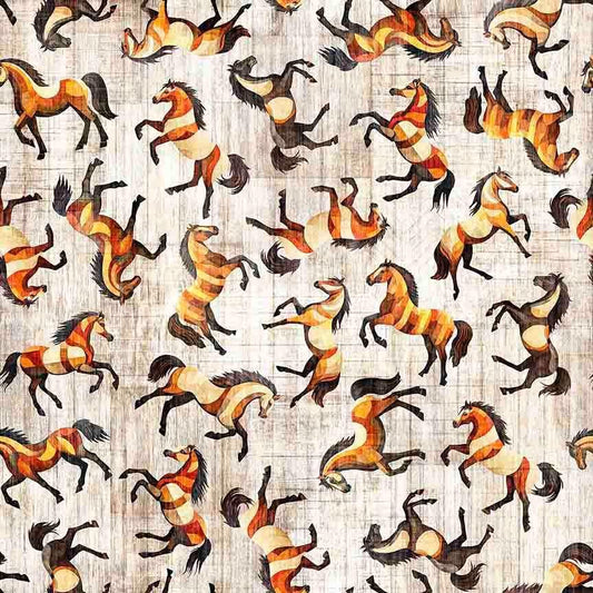 Image of Canyonlands Horses Birch quilting cotton fabric by Morris Creative Group for QT Fabrics. Features horses on a white background. Cute Little Fabric Shop.
