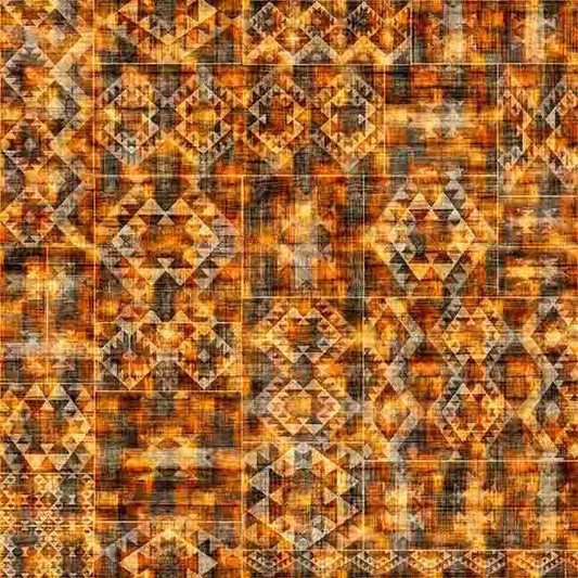 Image of Canyonlands Southwest Blanket Tonal Brown quilting cotton fabric by Morris Creative Group for QT Fabrics. Features a geometric pattern on a brown background. Cute Little Fabric Shop.