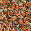 Image of Canyonlands Horse Medallions Teal quilting cotton fabric by Morris Creative Group for QT Fabrics. Features horses on a blue background. Cute Little Fabric Shop.