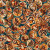 Image of Canyonlands Horse Medallions Teal quilting cotton fabric by Morris Creative Group for QT Fabrics. Features horses on a blue background. Cute Little Fabric Shop.