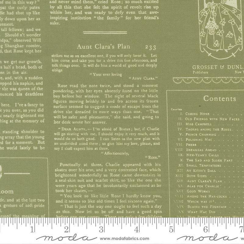 Image of True Love Aclott Text Fern quilting cotton fabric by Lella Boutique for Moda Fabrics. Features text on a green background. Cute Little Fabric Shop.