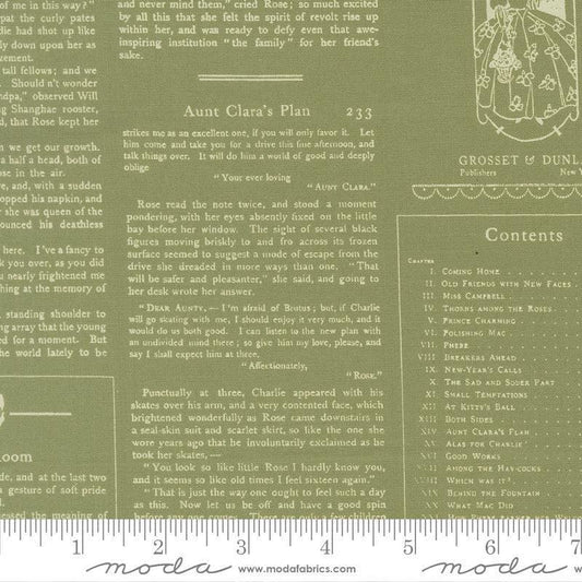 Image of True Love Aclott Text Fern quilting cotton fabric by Lella Boutique for Moda Fabrics. Features text on a green background. Cute Little Fabric Shop.