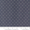 Image of True Love Magic Dot Twilight quilting cotton fabric by Lella Boutique for Moda Fabrics. Features polka dots on a blue background. Cute Little Fabric Shop.