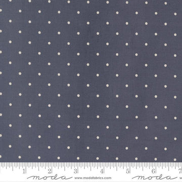 Image of True Love Magic Dot Twilight quilting cotton fabric by Lella Boutique for Moda Fabrics. Features polka dots on a blue background. Cute Little Fabric Shop.