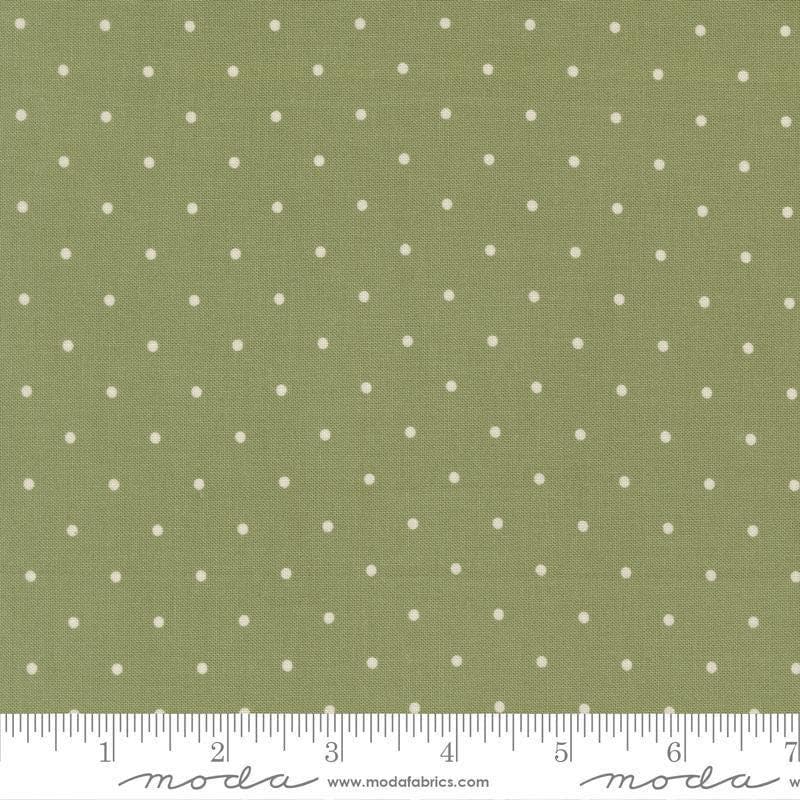 Image of True Love Magic Dot Sprig quilting cotton fabric by Lella Boutique for Moda Fabrics. Features polka dots on a green background. Cute Little Fabric Shop.