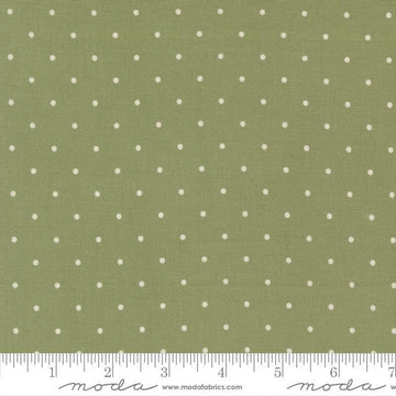Image of True Love Magic Dot Sprig quilting cotton fabric by Lella Boutique for Moda Fabrics. Features polka dots on a green background. Cute Little Fabric Shop.