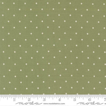 Image of True Love Magic Dot Sprig quilting cotton fabric by Lella Boutique for Moda Fabrics. Features polka dots on a green background. Cute Little Fabric Shop.