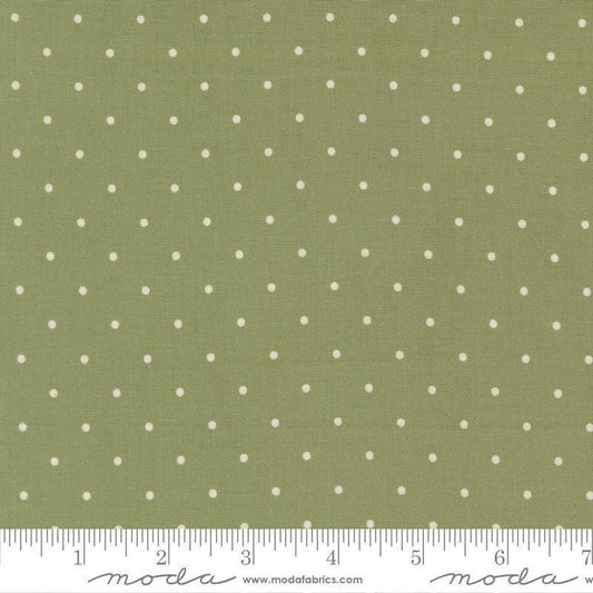 Image of True Love Magic Dot Sprig quilting cotton fabric by Lella Boutique for Moda Fabrics. Features polka dots on a green background. Cute Little Fabric Shop.