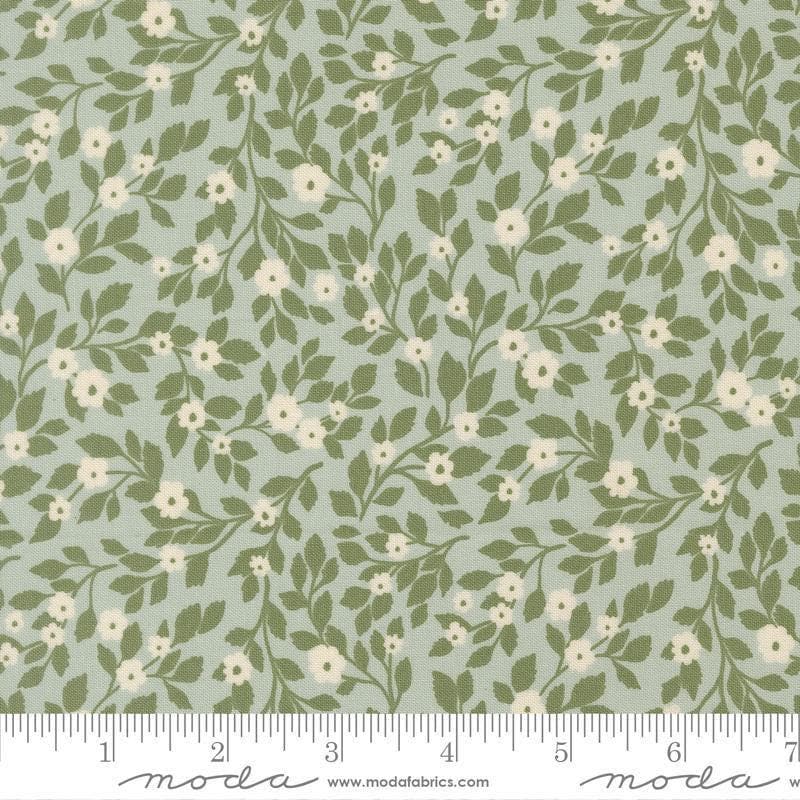 Image of True Love Daydream Posies Robins Egg quilting cotton fabric by Lella Boutique for Moda Fabrics. Features flowers on a blue background. Cute Little Fabric Shop.
