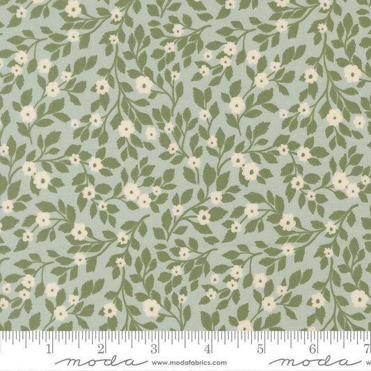 Image of True Love Daydream Posies Robins Egg quilting cotton fabric by Lella Boutique for Moda Fabrics. Features flowers on a blue background. Cute Little Fabric Shop.
