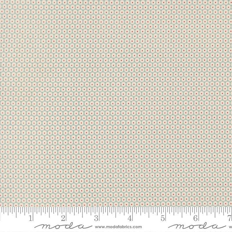 Image of Chilly Snowball Storm quilting cotton fabric by Sweetwater for Moda Fabrics. Features a geometric pattern on a blue background. Cute Little Fabric Shop.