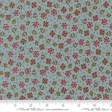Image of Chilly Christmas Flowers Storm quilting cotton fabric by Sweetwater for Moda Fabrics. Features flowers on a blue background. Cute Little Fabric Shop.