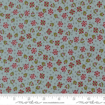 Image of Chilly Christmas Flowers Storm quilting cotton fabric by Sweetwater for Moda Fabrics. Features flowers on a blue background. Cute Little Fabric Shop.
