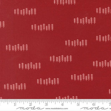 Image of Chilly The Forest Red quilting cotton fabric by Sweetwater for Moda Fabrics. Features trees on a red background. Cute Little Fabric Shop.
