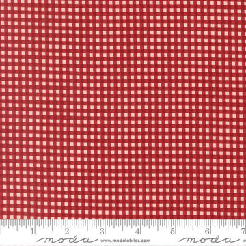 Image of Chilly Gingham Red quilting cotton fabric by Sweetwater for Moda Fabrics. Features gingham on a red background. Cute Little Fabric Shop.