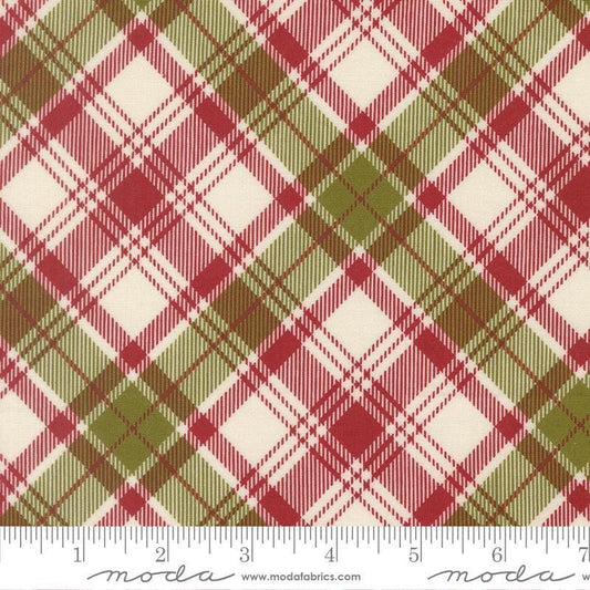 Image of Chilly Plaid Red quilting cotton fabric by Sweetwater for Moda Fabrics. Features plaid on a cream, red, and green background. Cute Little Fabric Shop.